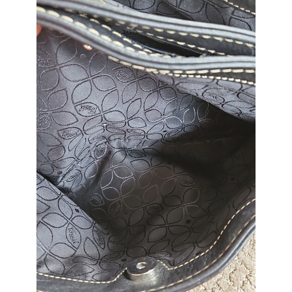 Fossil Black Pebbled Leather Shoulder Bag Satchel And Wallet EUC - Picture 11 of 16
